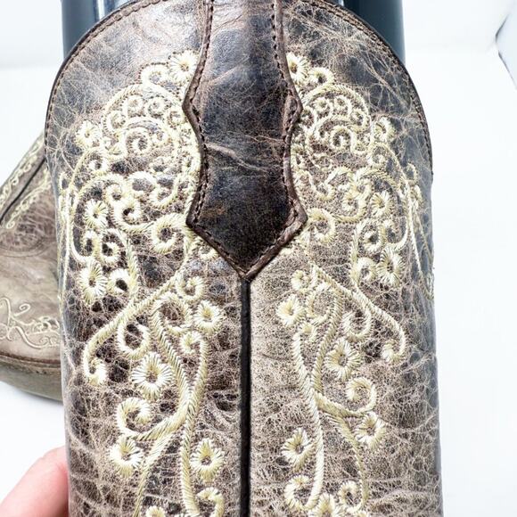 Corral Teen Taupe Leather Western Boots Girls Size 2 Pull On Made in Mexico - Picture 4 of 11